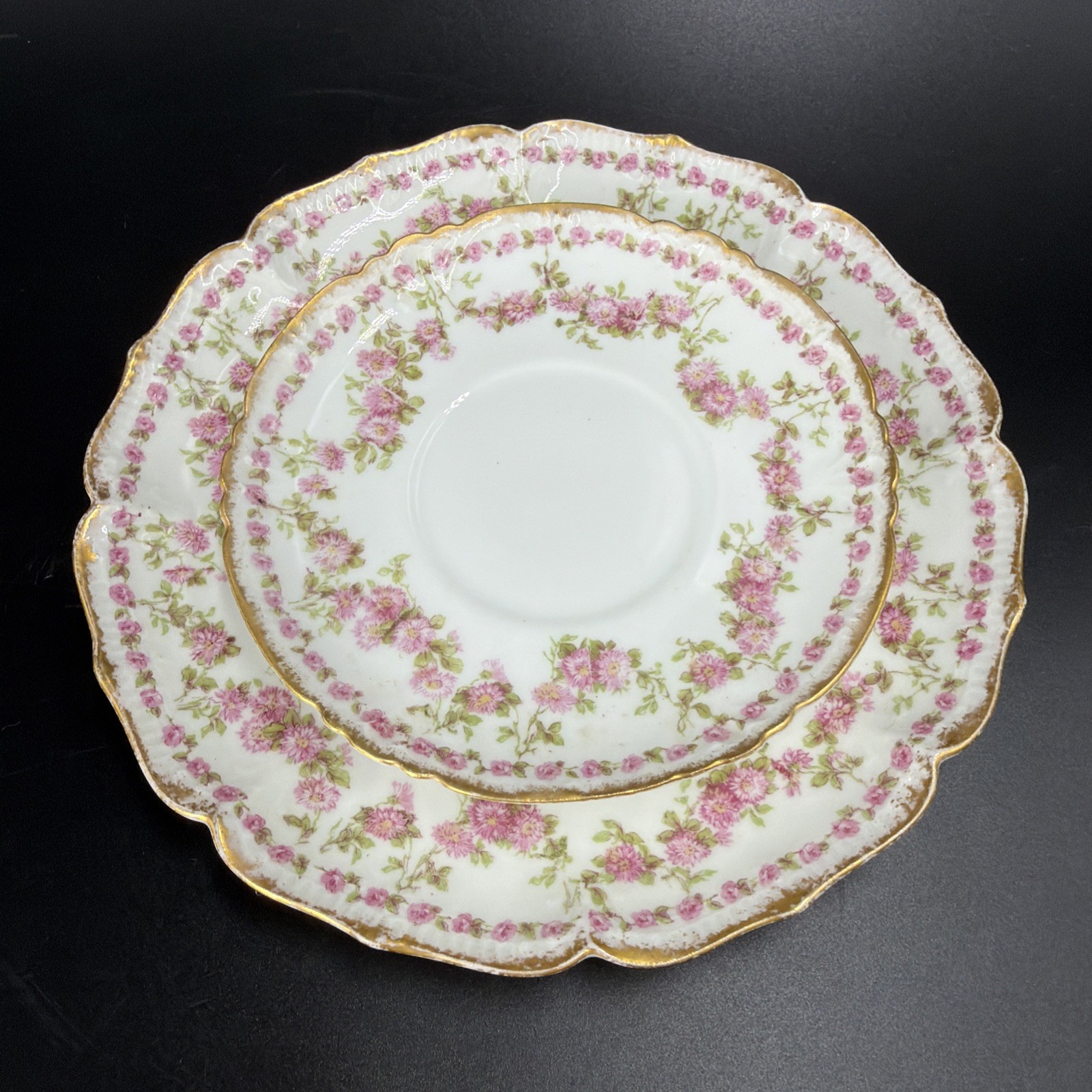Gerard Dufraisseix Abbot LIMOGES Rose Garland Cup Saucer Plate 3 PC GDA88 France