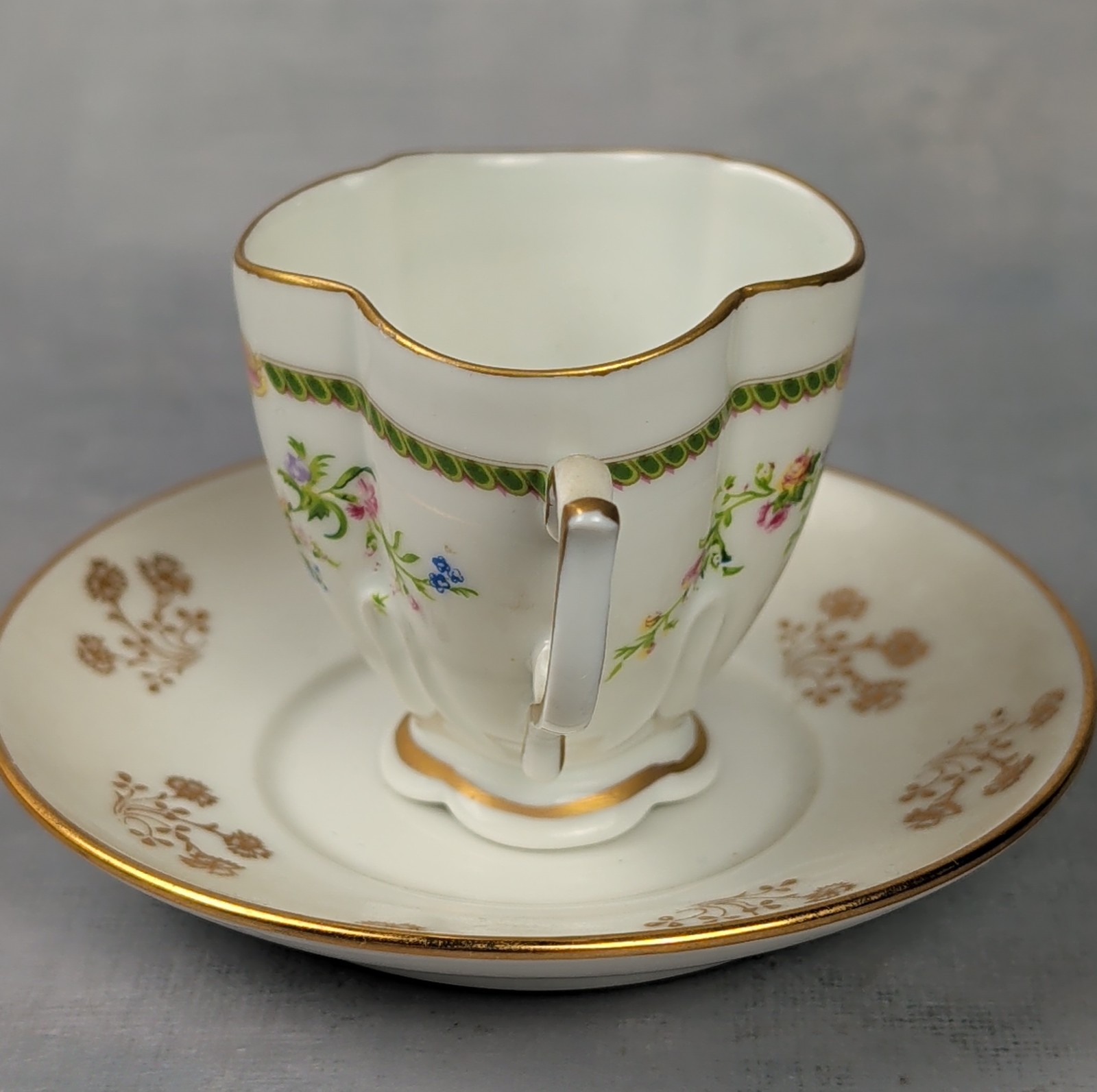Blakeman & Henderson Limoges France Demitasse Cup Saucer Floral Gilt c1900