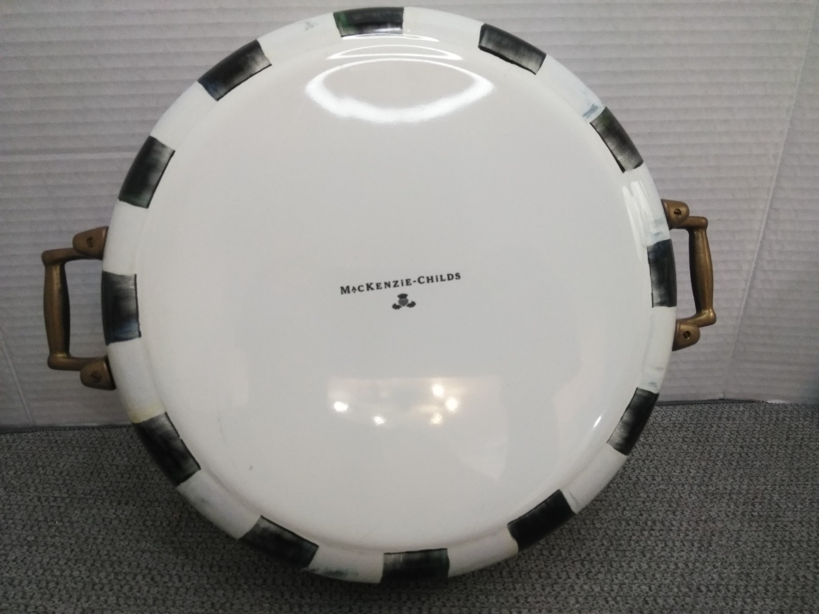 Mackenzie Childs Courtly Check Covered Casserole Handles 3 Quart Enamel (READ)