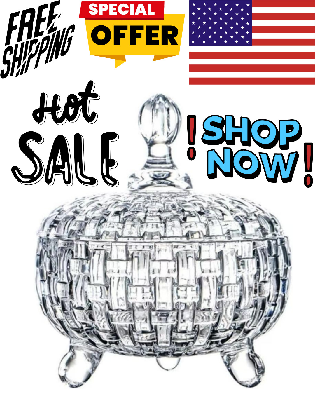 Candy Jar with Lid Crystal Candy Dish Bowl Weave Design Glass Sugar Storagefor W