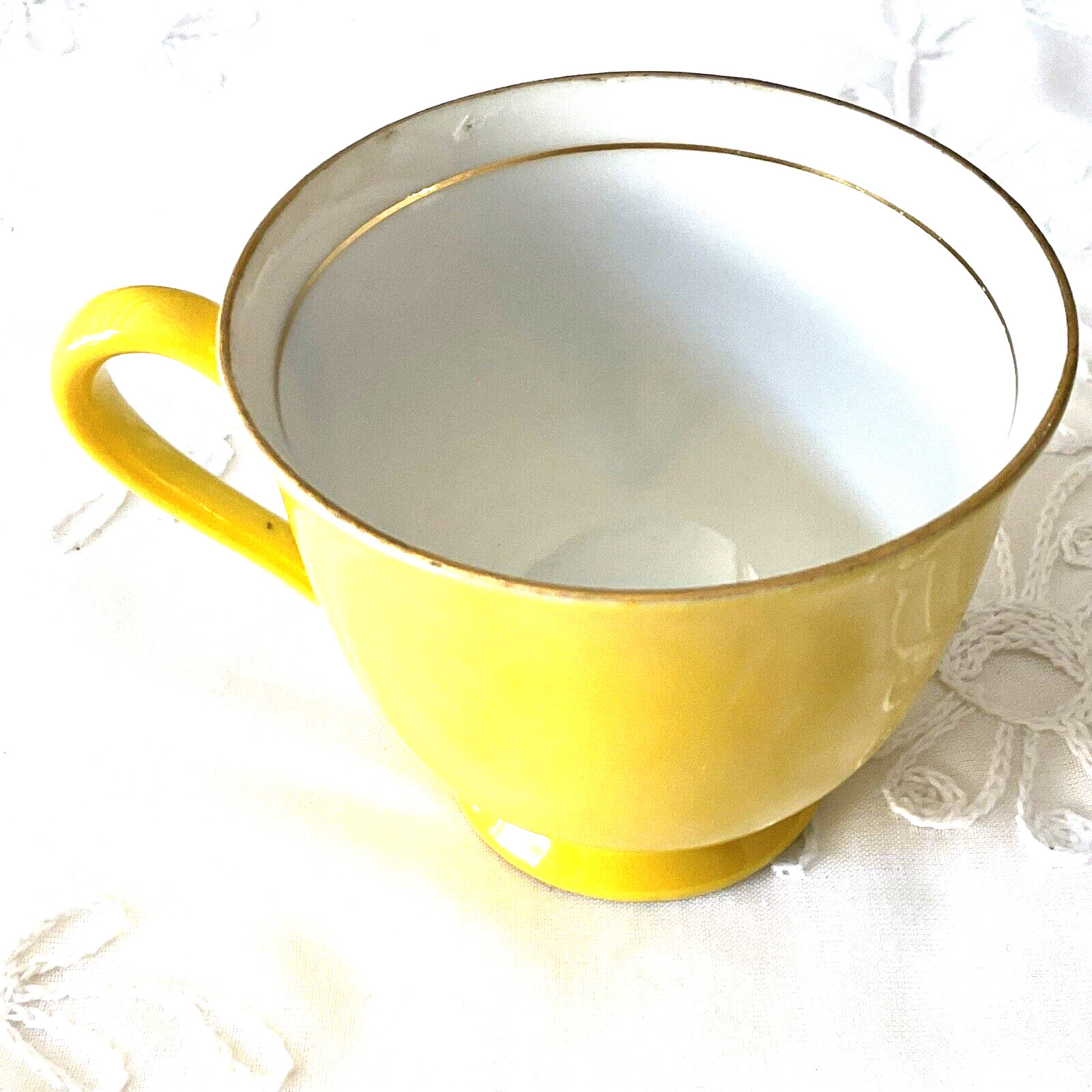 Yellow Cup M.B. Made in Occupied Japan Floral Miniature 2-1/8″ tall Gold Accents