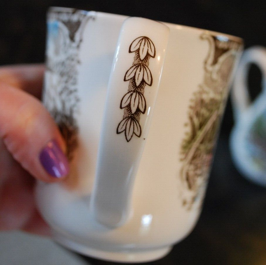 Set 2 Vintage MUGS Johnson Bros FRIENDLY VILLAGE ‘COVERED BRIDGE’ Transferware