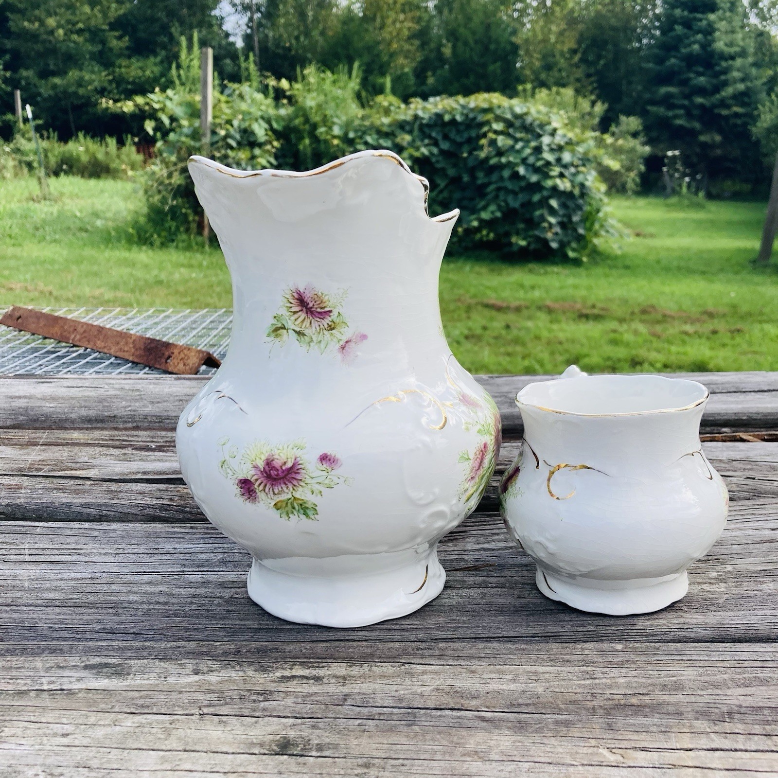 Antique Burford Bros RCO Thistle Hand Painted Embossed Pitcher & Shaving Mug