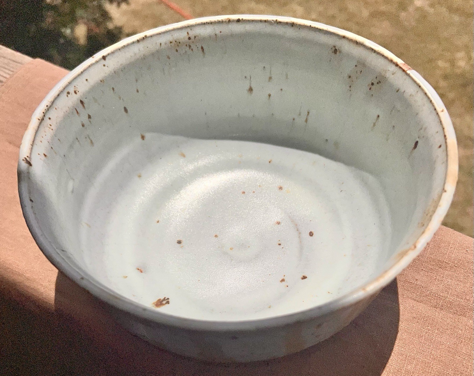 Artisan Handmade Stoneware Ceramic Serving Bowl Very Pale Blue w/Brown Speckling