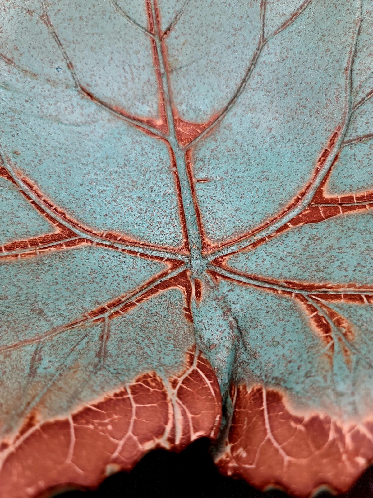 Large Studio Art Pottery Turquoise Maple Leaf Bowl Serving Dish 2007 SIGNED