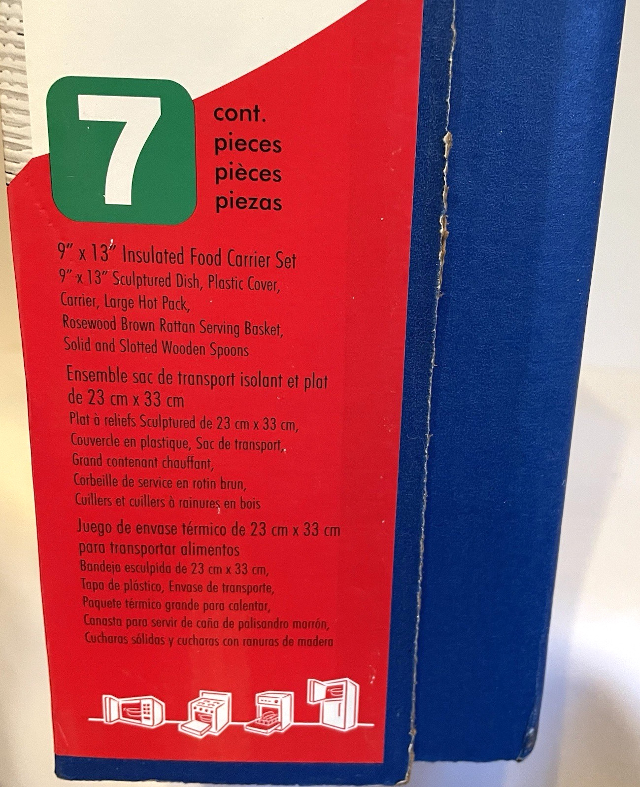 Vintage Pyrex Portables 7 Piece 9in x 13 Blue w Hot Pack Basket Utensils Lid Bag