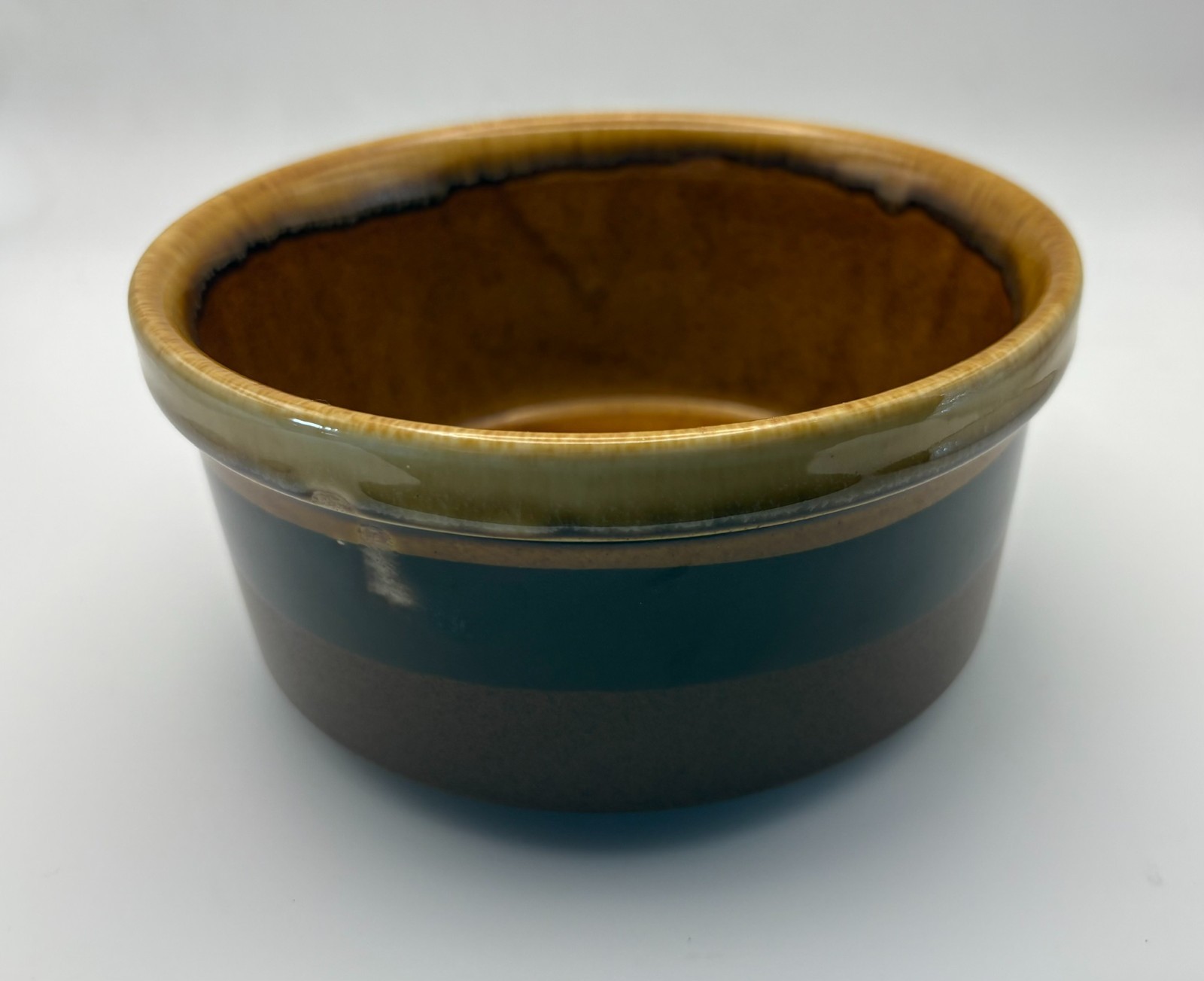 Vintage 1986 FTDA Glazed Ceramic Stoneware Bowl Brown Amber Striped 6.5″ x 3″