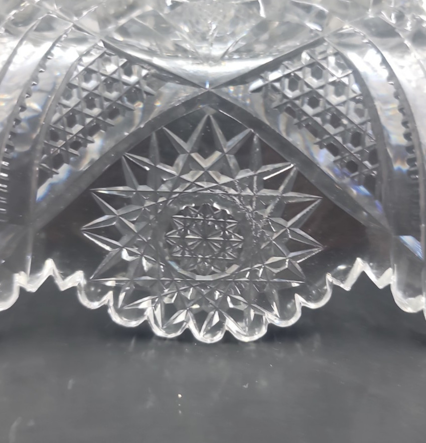 Antique American Brilliant Cut Glass Bowl Hobstar Sawtooth Crystal Centerpiece