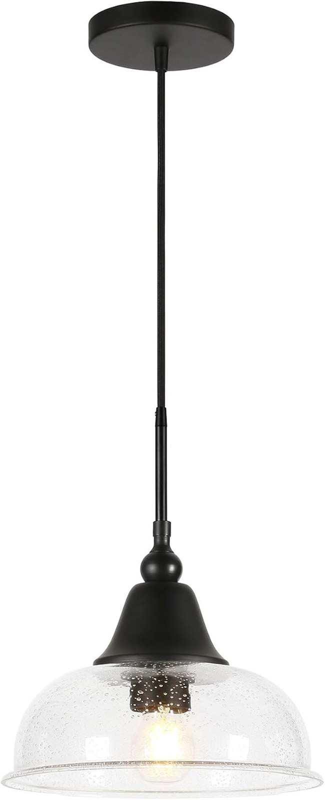 Modern Blackened Bronze and Seeded Glass Pendant Light for Kitchen, Dining Room,