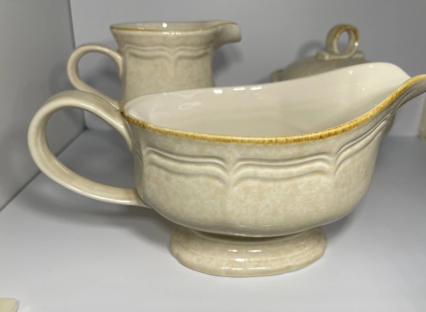 Mikasa FG 000 Country Charm Set Gravy Boat Creamer-Sugar Bowl W/Lid VintageJapan