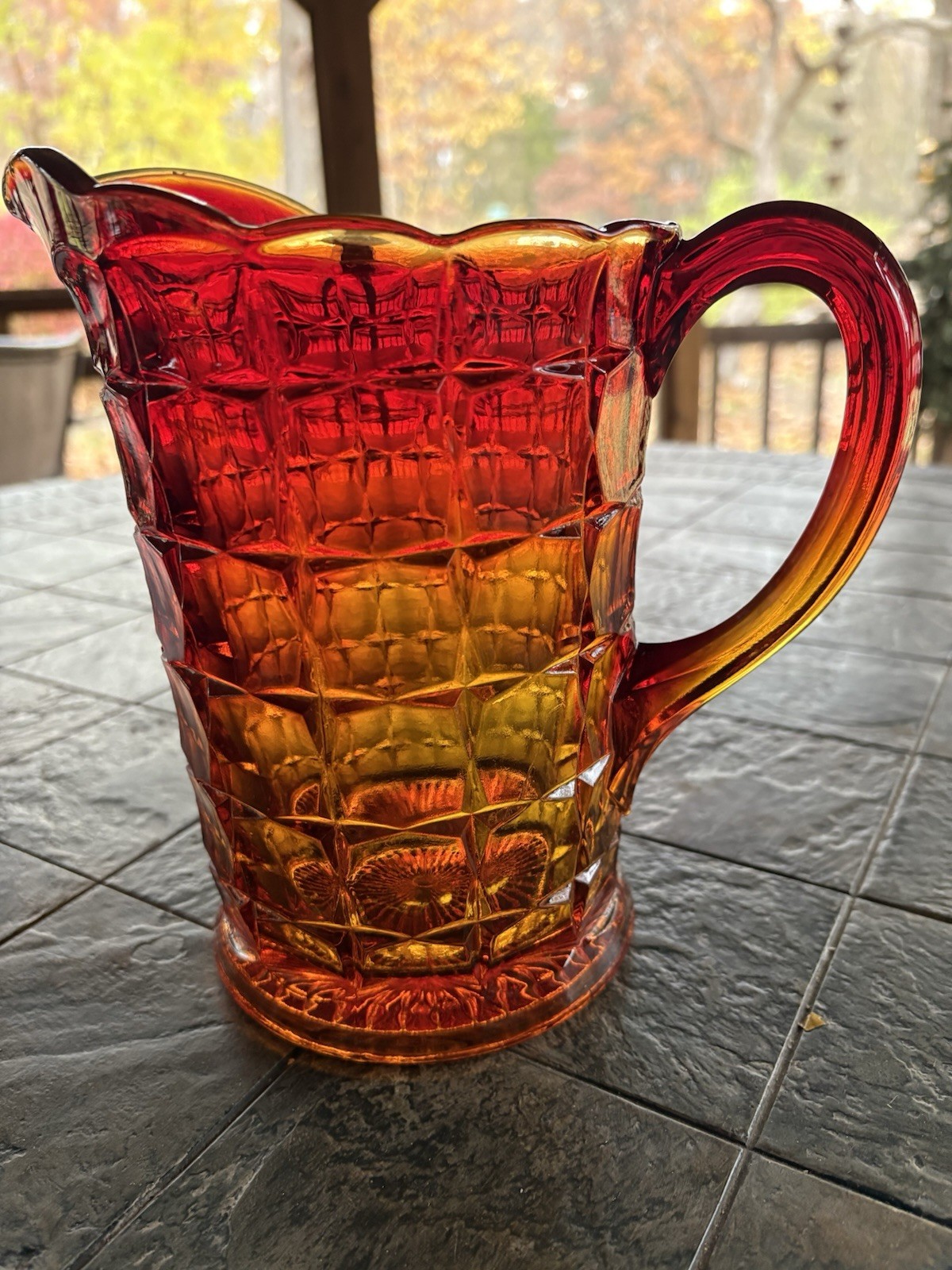 Tiara Indiana Glass Sunset Amberina Red Constellation Water Pitcher 48oz.