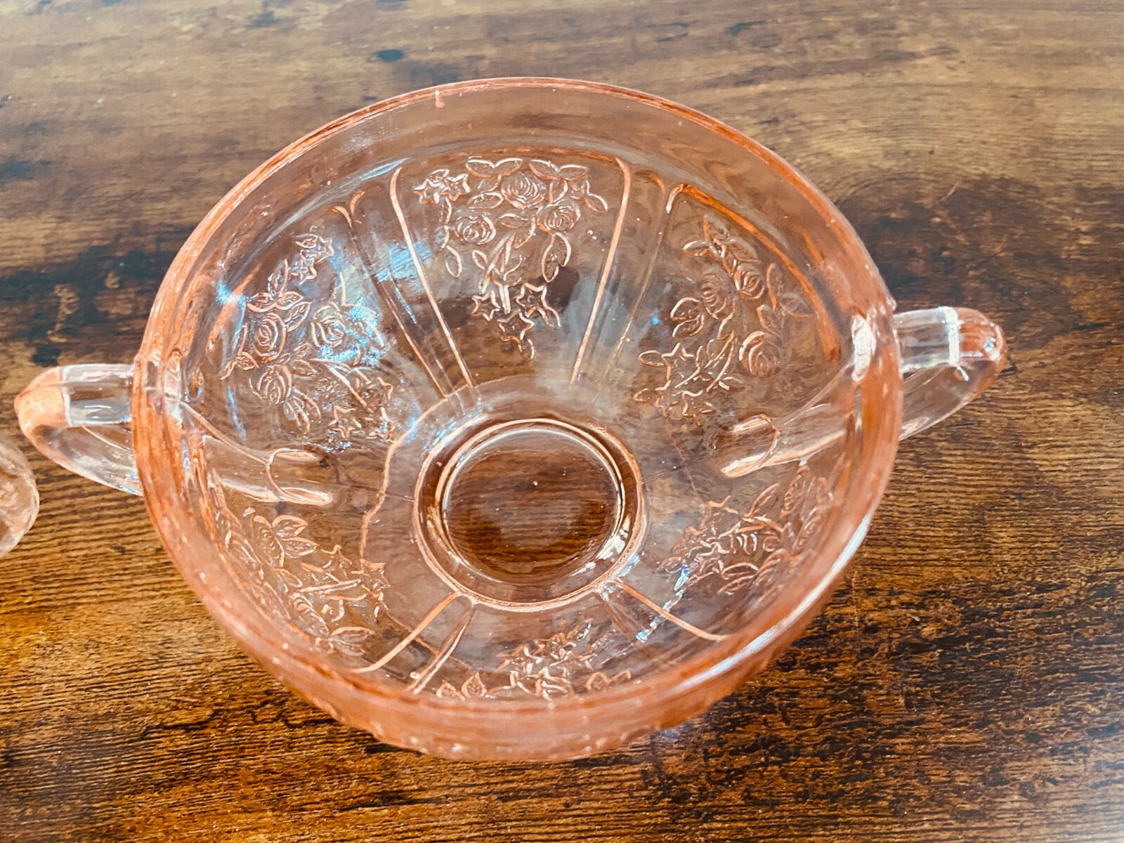 Vintage Pink Depression Glass Sugar Bowl and Creamer