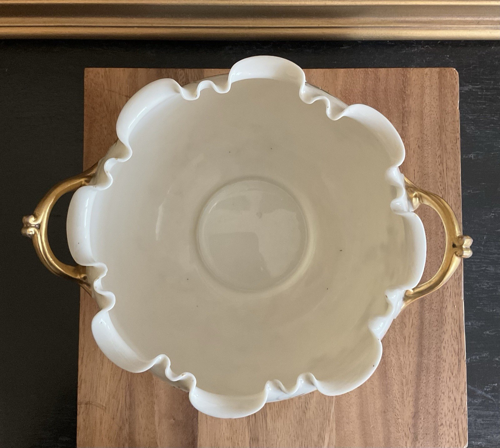 WILLETS BELLEEK Hand Painted Roses HANDLED BOWL Ruffle Rim Antique Late 19th CE