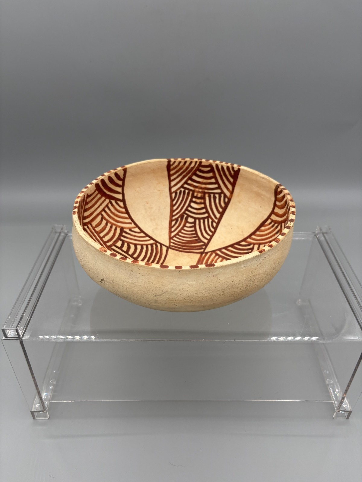 Vintage Wooden Pottery Bowl Beige & Brown Handmade Home Decor 7″ x 3.5″