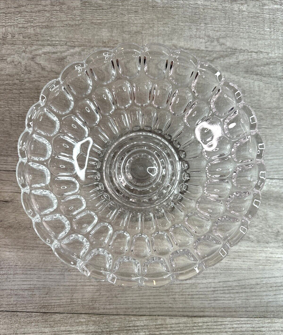 Vintage Unmarked Candy Dish Pedestal Bowl Thumbprint Pattern Clear Glass