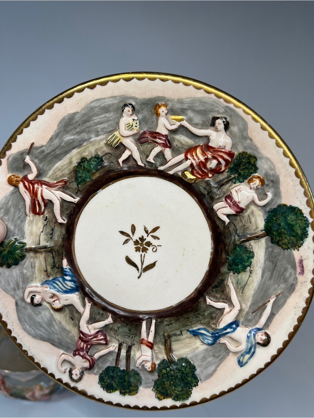 Vintage Capodimonte Italy Demitasse Teacup & Saucer MAS Cherub Dragon Handle MCM