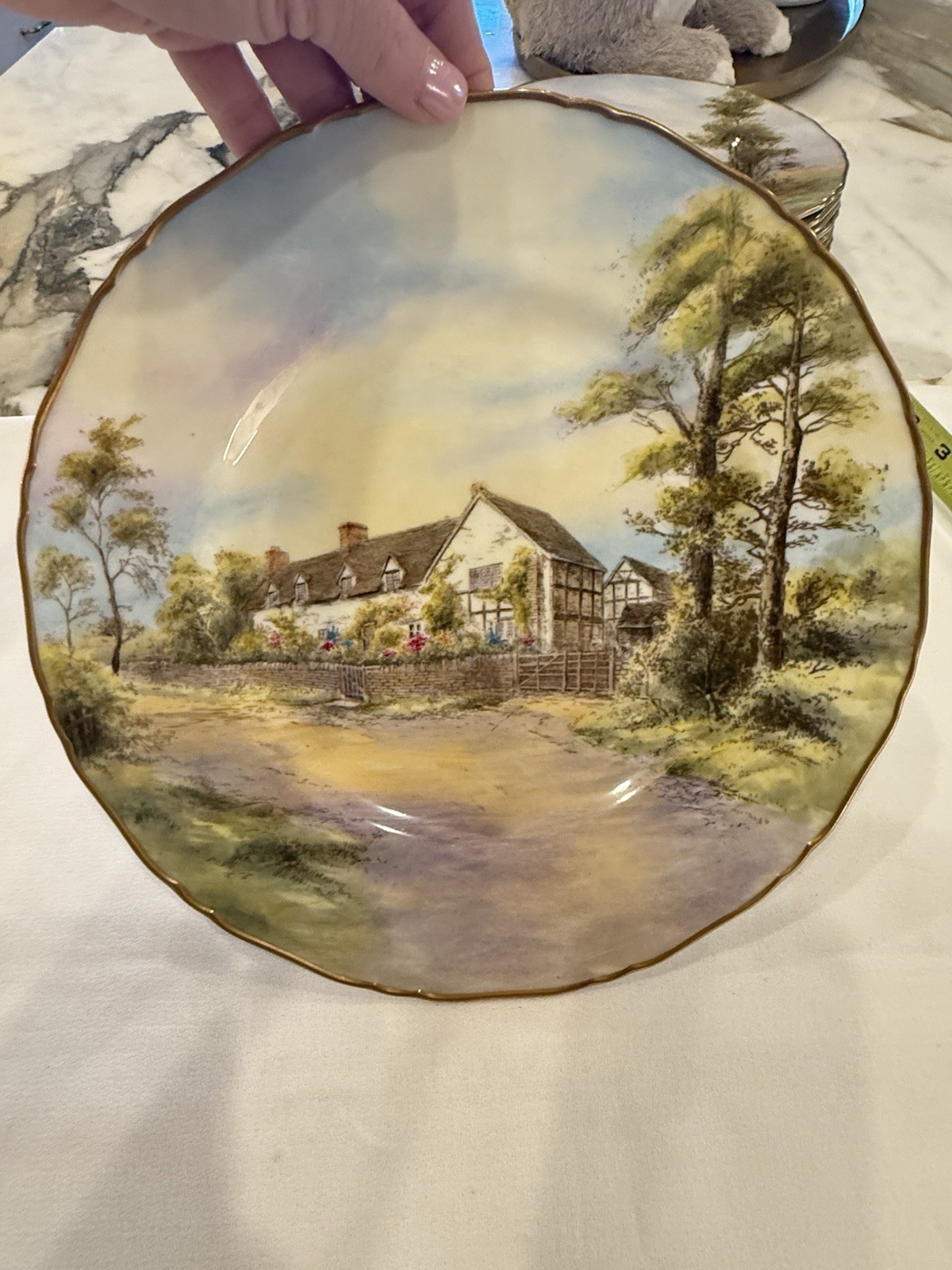 Pristine 1952 Royal Worcester Mary Arden House Cabinet Plate Sign J. Smith 10.5″