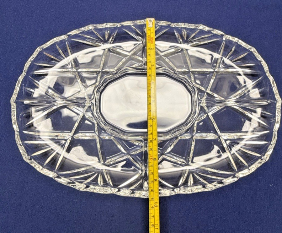 Divided Relish Platter Mikasa Crystal Roxborough Clear Glass 15″L Germany READ