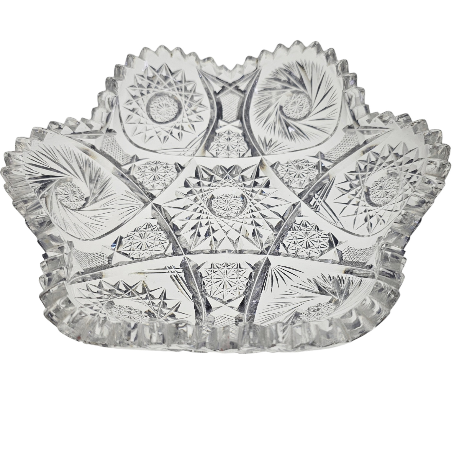 ABP American Brilliant Cut Glass Scalloped Hob Star Dish Sawtooth Pinwheel Bowl