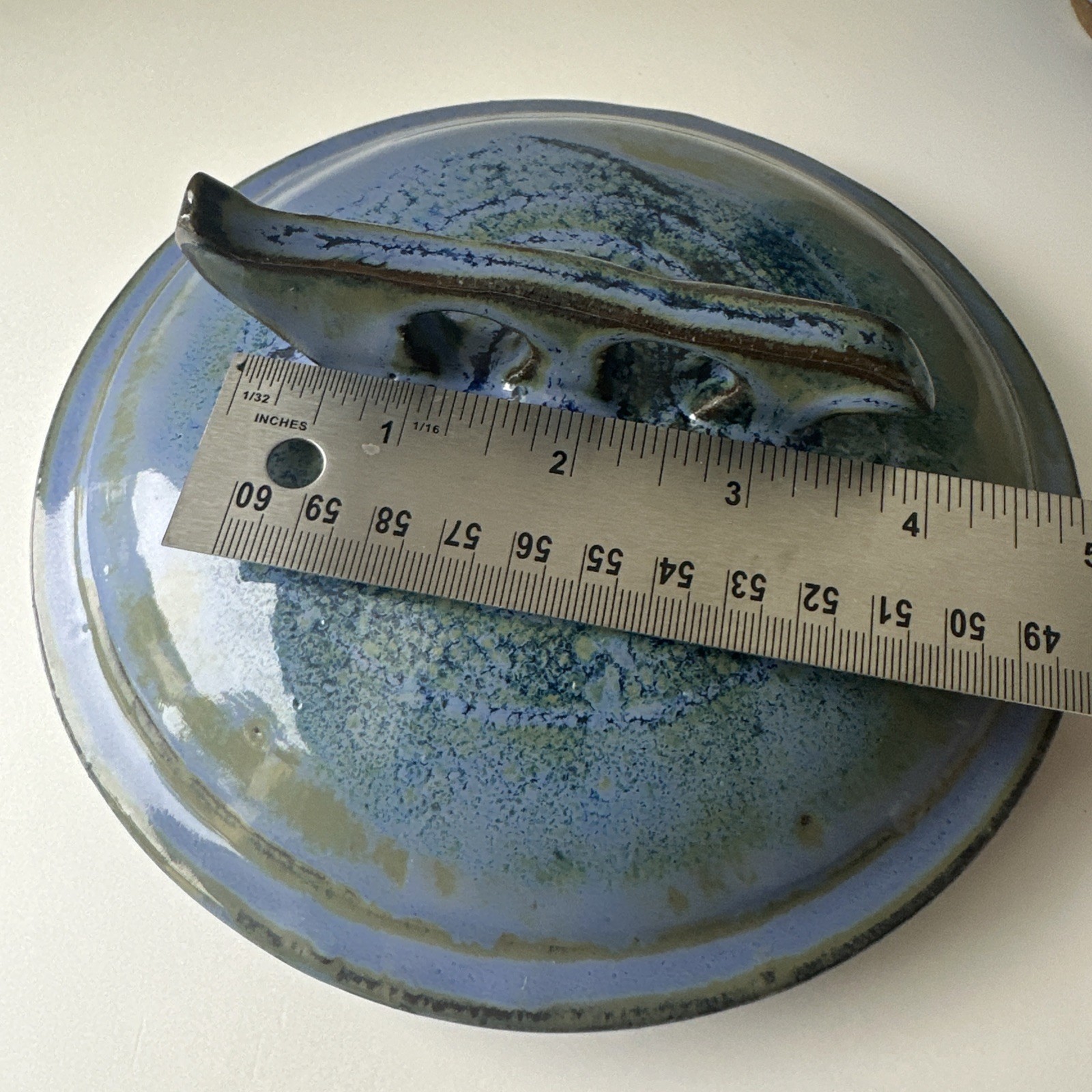 Vintage Studio Pottery Covered Bowl Blue Glaze Handmade Ceramic Dish
