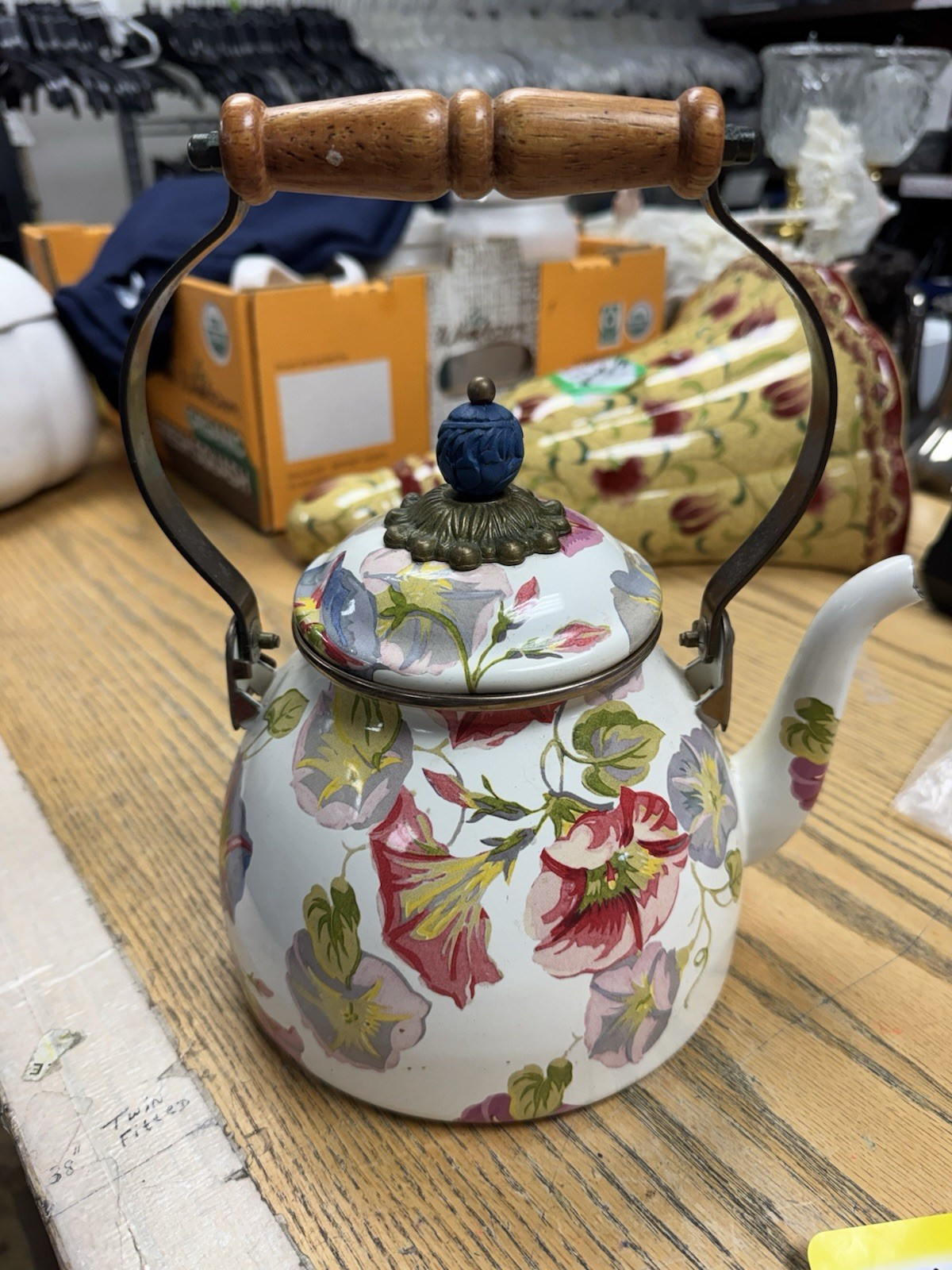 Mackenzie Childs Enamel Morning Glory 2qt kettle, RETIRED and hard to find.