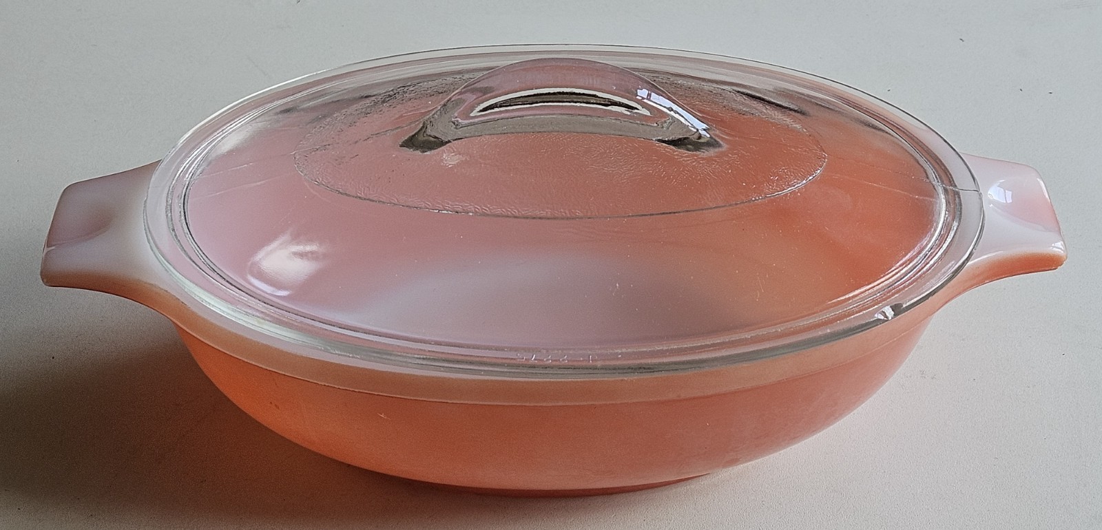 Vintage Glasbake Milk Glass J-2274 1 Qt. Salmon Pink Casserole Dish