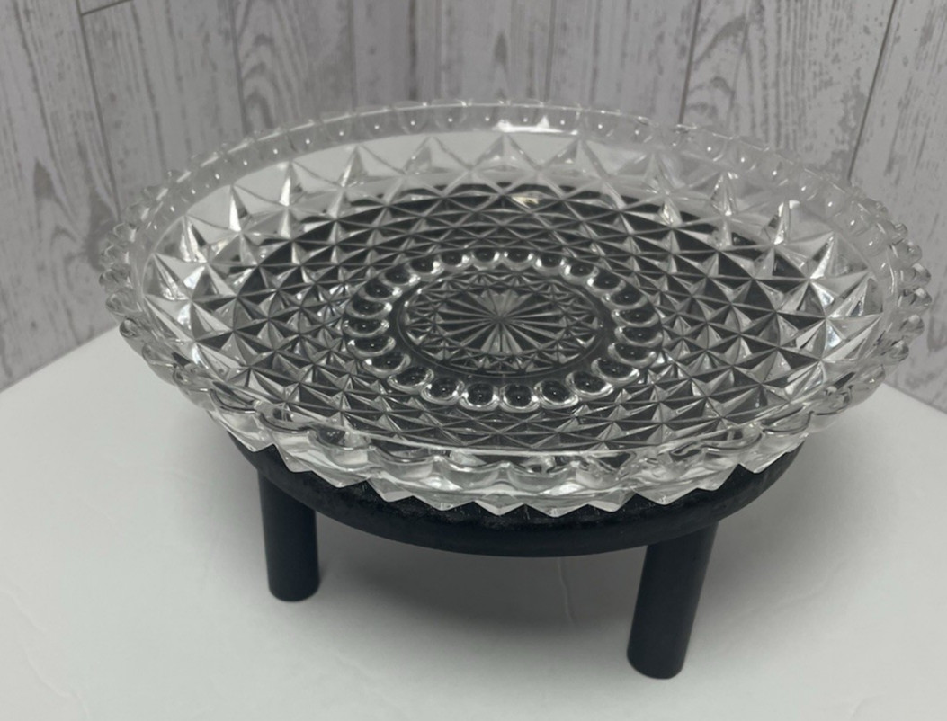 Vintage Anchor Hocking Wexford Pressed Glass Shallow Dish Diamond Criss-Cross