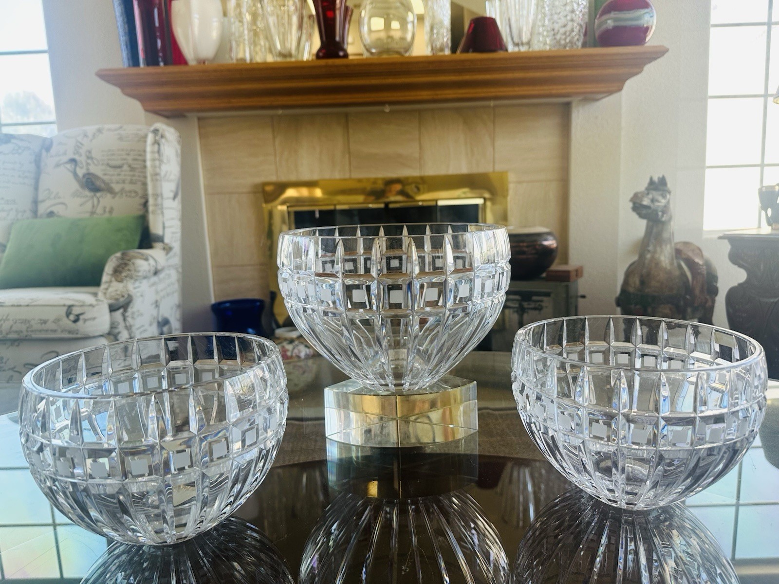 VTG Marquis by Waterford Quadrata Crystal Bowls Signed 3pc Centerpiece Poland
