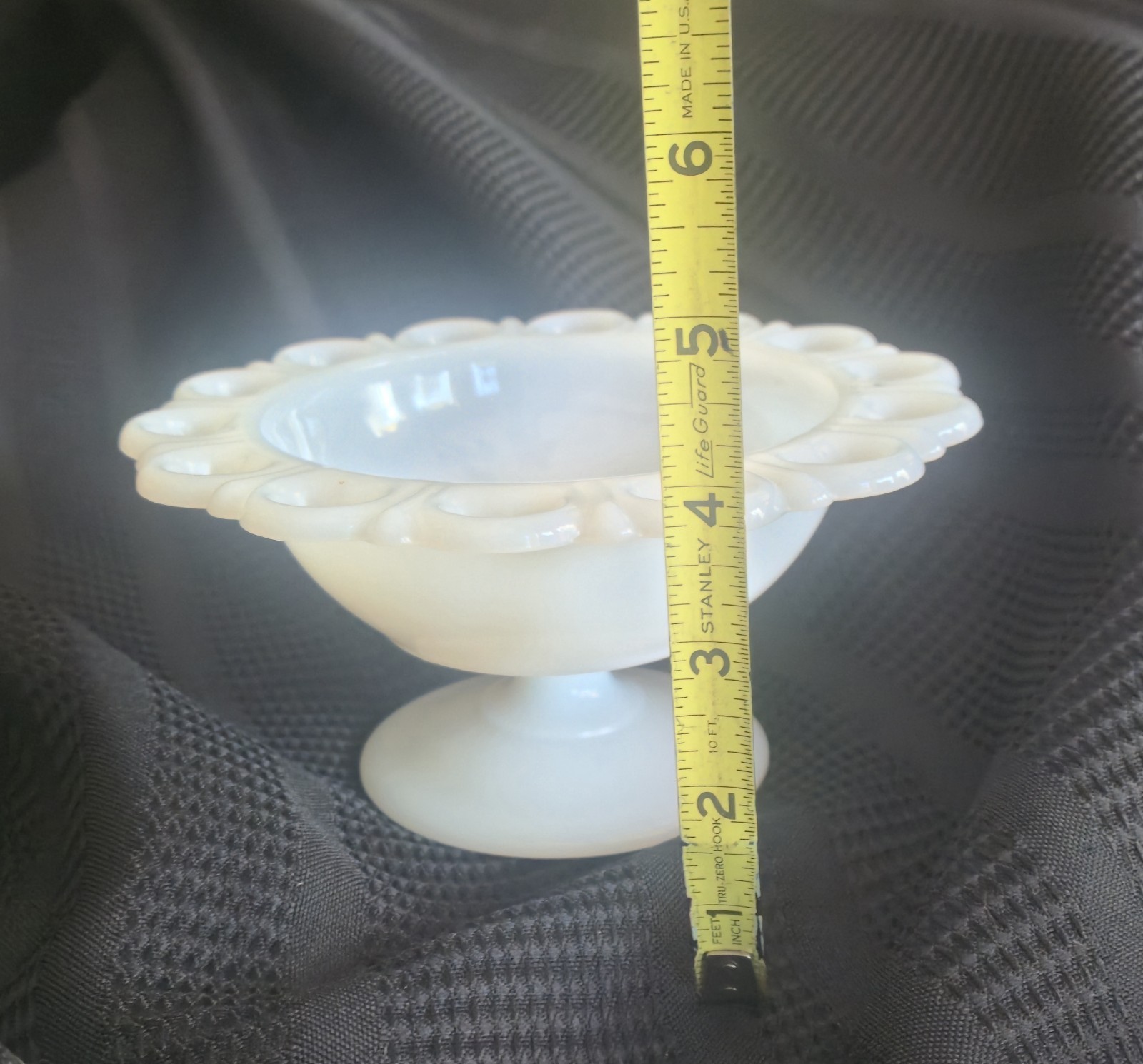 Vintage White Milk Glass Lace Edge Pedestal Bowl