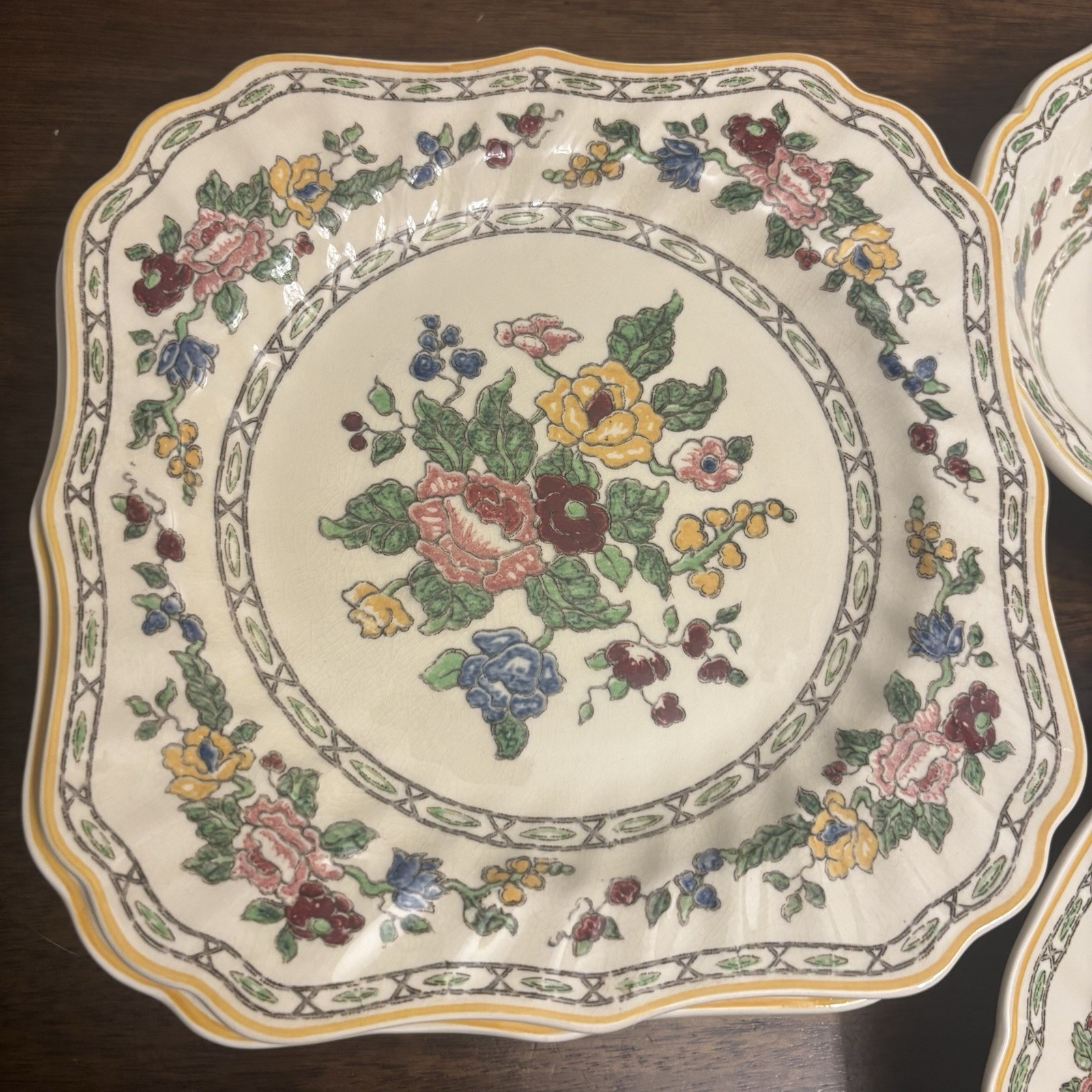 Royal Doulton Cavendish D5009 China Lot 10 Pc Square plates Serving bowl