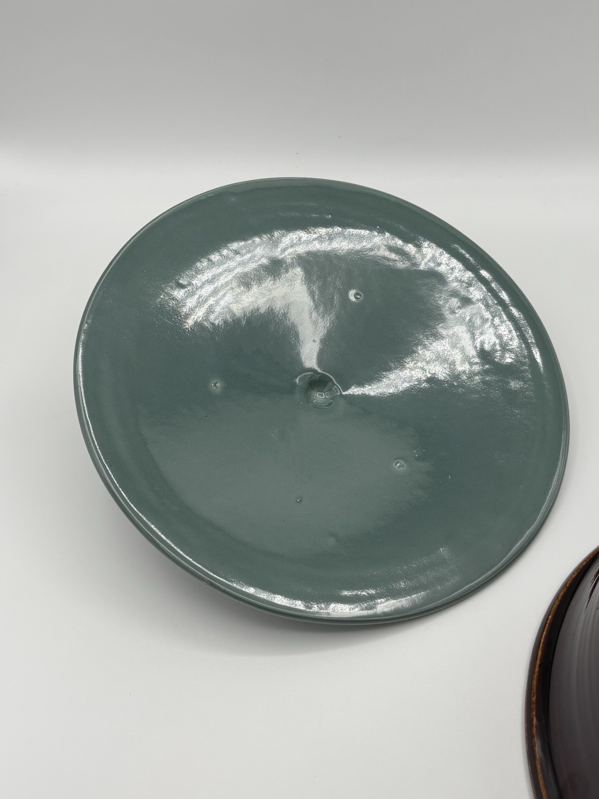 Vintage Red Wing Pottery Village Green Brown Covered Casserole Lid Turquoise