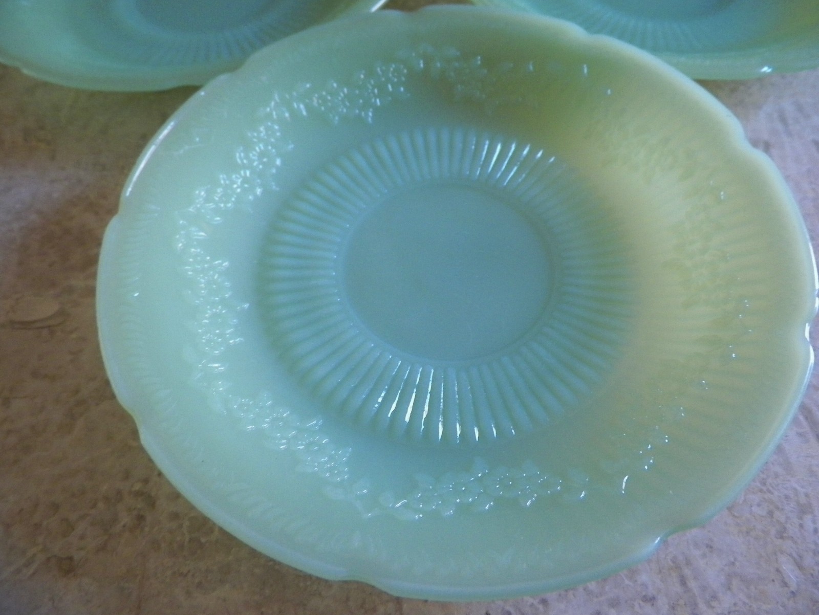 Vintage Fire King Jadeite Alice Floral Pattern 6″ Saucers Set of 3