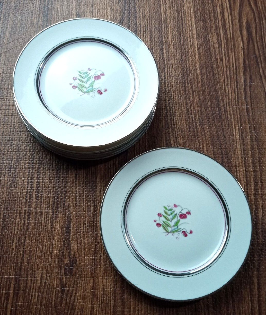 Vintage Fine China Of Japan Platinum Beauty Salad Plates 7.5″ Set Of 6