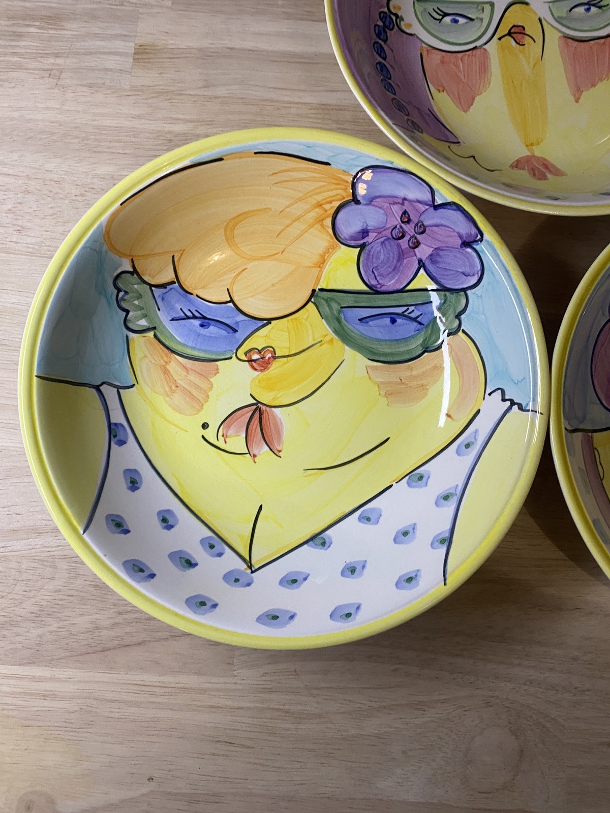3 VTG Centrum Ceramics “Hen Party” Serving Bowls Painted by Conrad Bell 9.5”