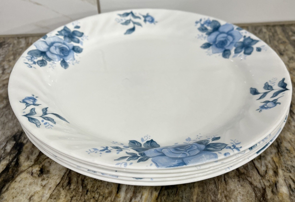 Vintage 5 Corelle Corning Blue Velvet Rose Vitrelle Dinner Plates 10 1/4″ 🇺🇸