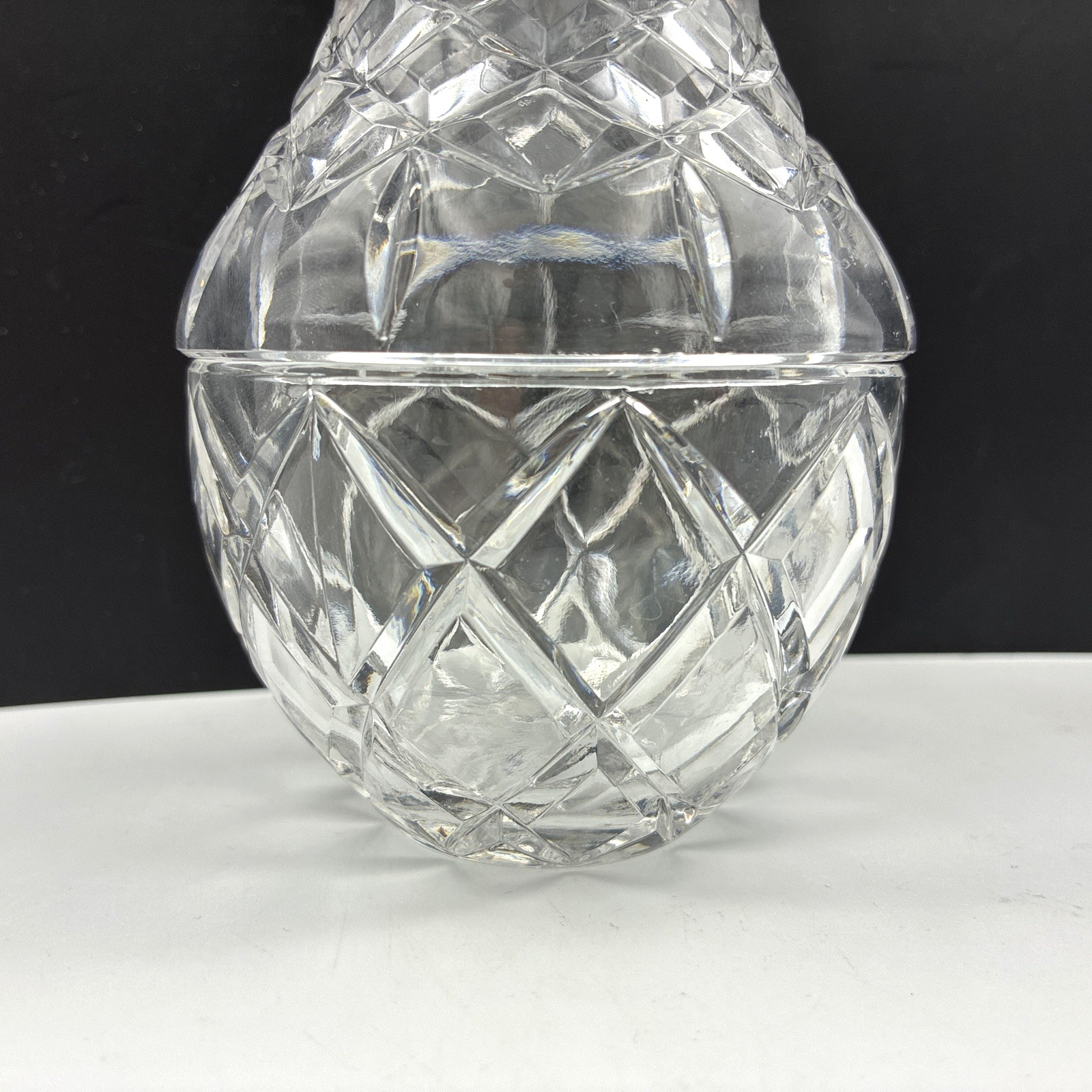 Vintage Pear Shaped Cut Crystal Glass Style Lidded Jam Candy Condiment Dish 6in