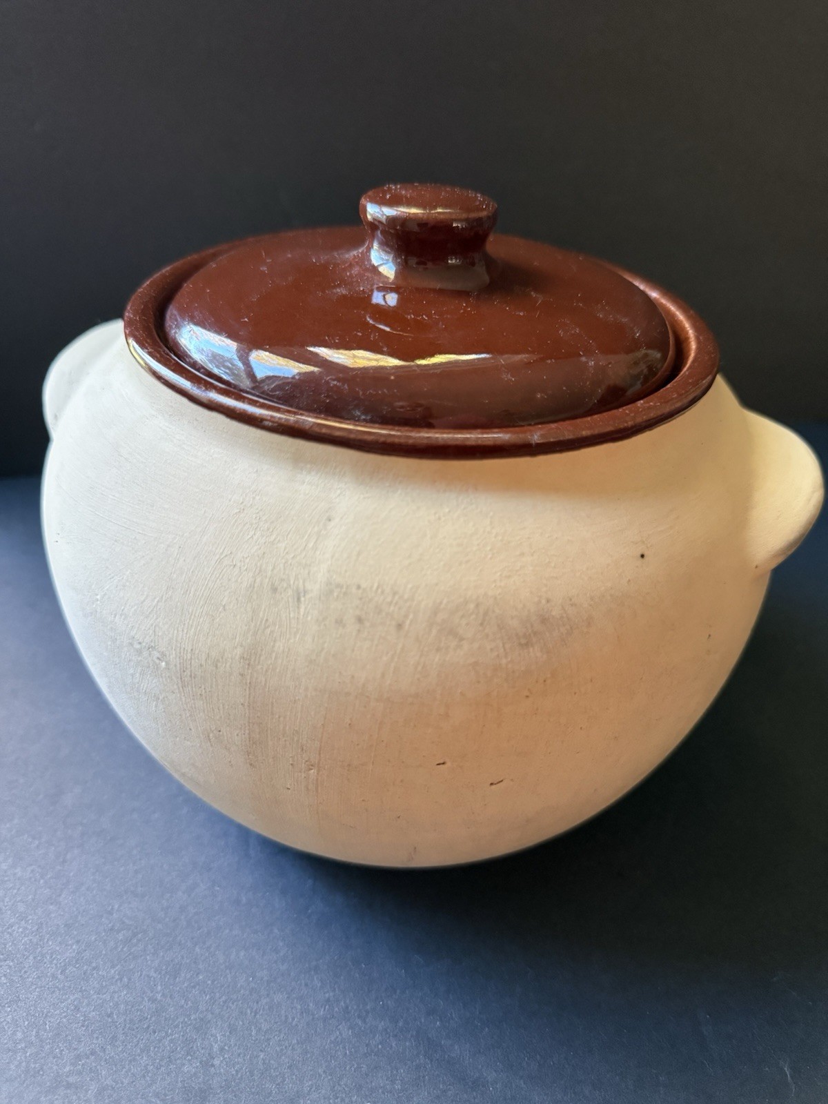 Vintage Watt Oven Ware Pottery Lidded Bisque Beige Chili Bean Crock Pot Cottage