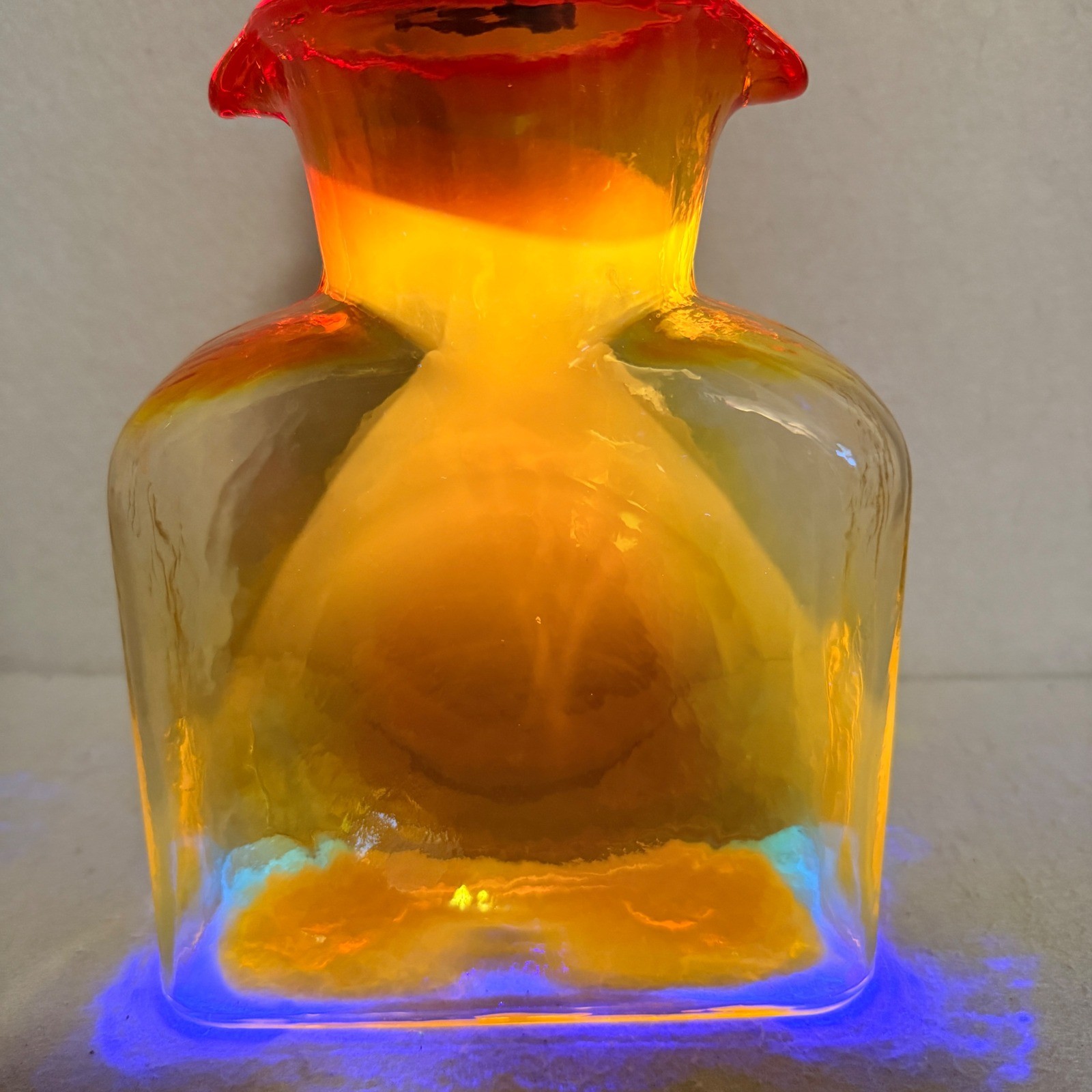 Blenko 384 Tangerine Orange Water Bottle Glass Pitcher MCM UV Glow