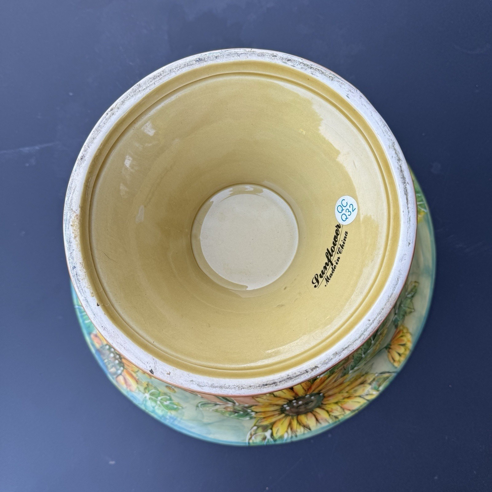 Vintage Sunflower Footed Pedestal Bowl Hand Painted Ceramic Centerpiece 12”