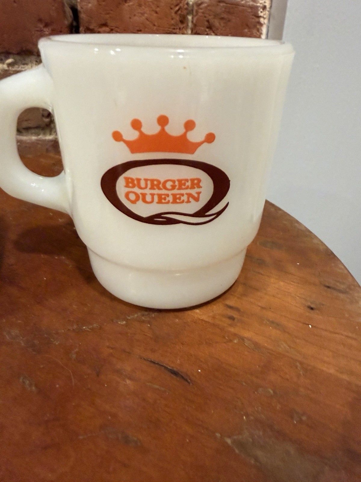 Lot of 2 Vtg Fire King Burger Queen Good Morning Milk Glass Stacking Mugs HTF