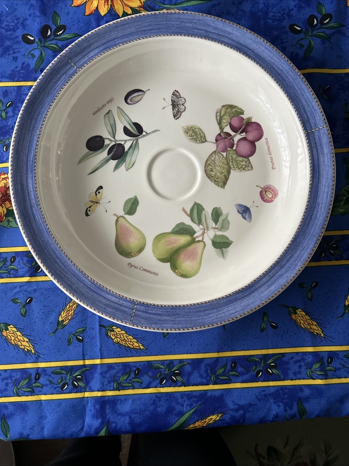 Vtg Wedgwood Sarah’s Garden Serving Tray Featuring A Blue Textured Rim & Fruit.