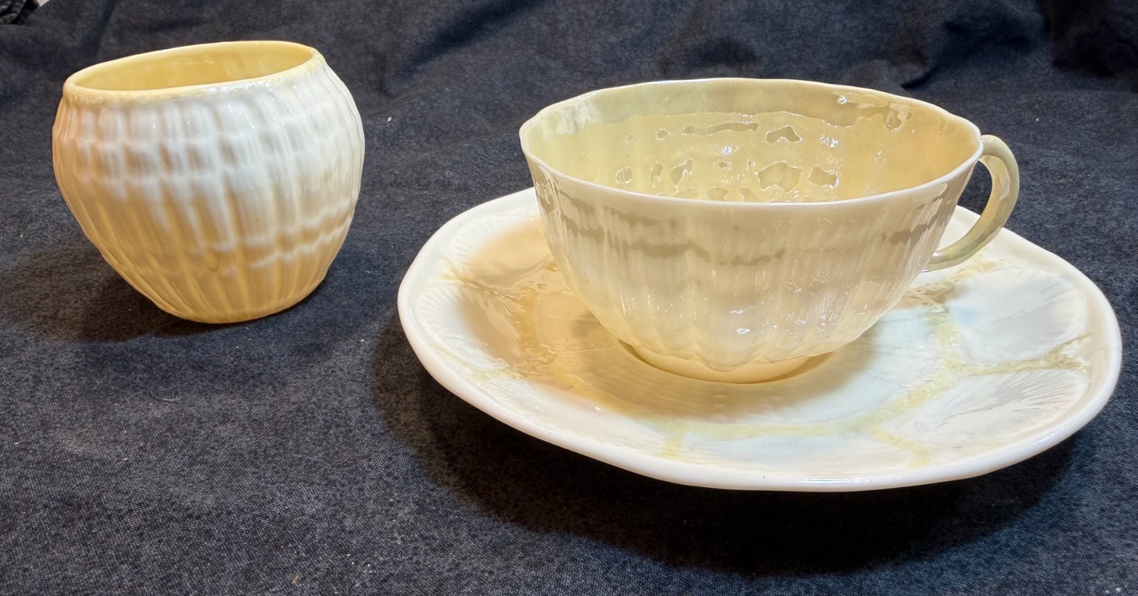 Belleek Teacup, Saucer and Sugar Bowl. Handmade in Ireland.