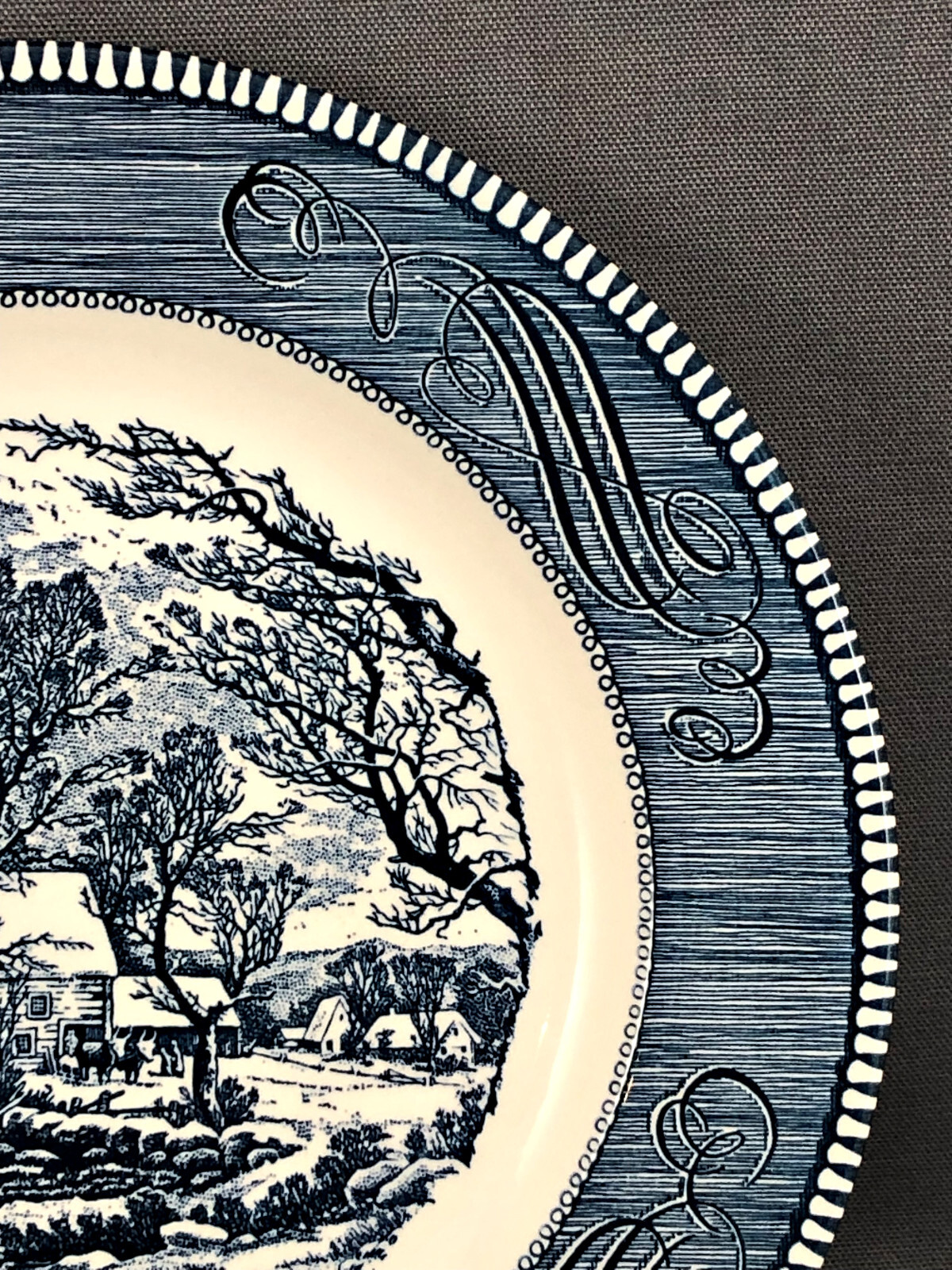Royal China Blue Currier and Ives THE OLD GRIST MILL 10″ Dinner Plates Multiples