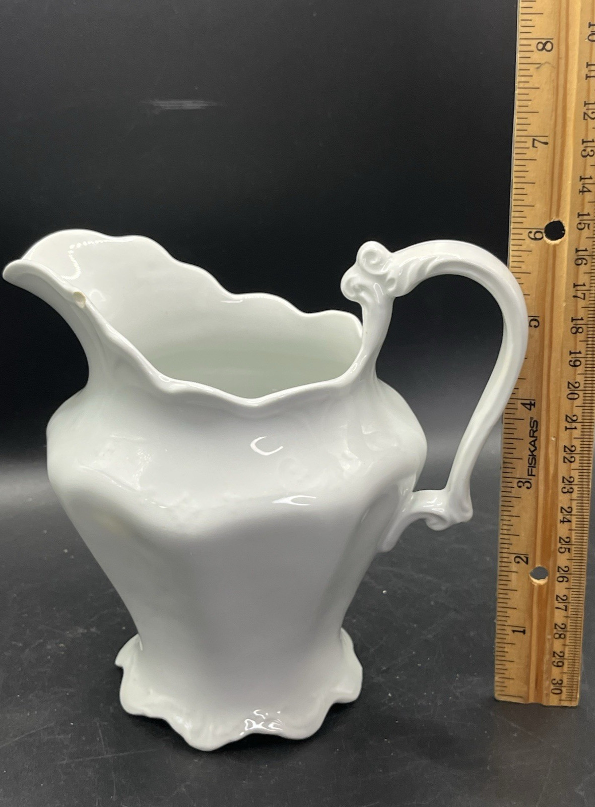 W.H. Grindley England White Ironstone Creamer/Pitcher Embossed Victorian, READ