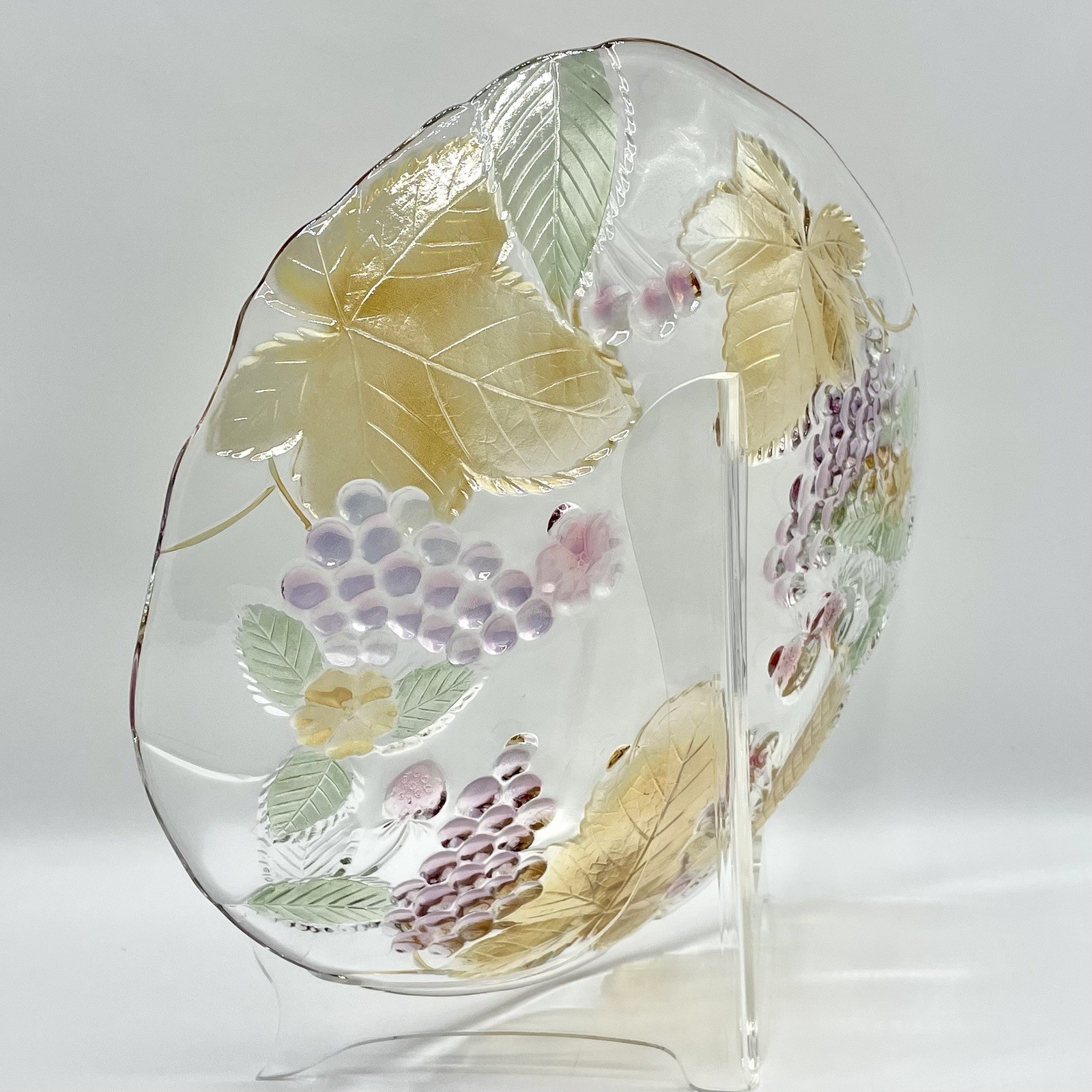 Chablis by Mikasa Decorative Glass Platter Plate Amber Leaves Purple Grapevine