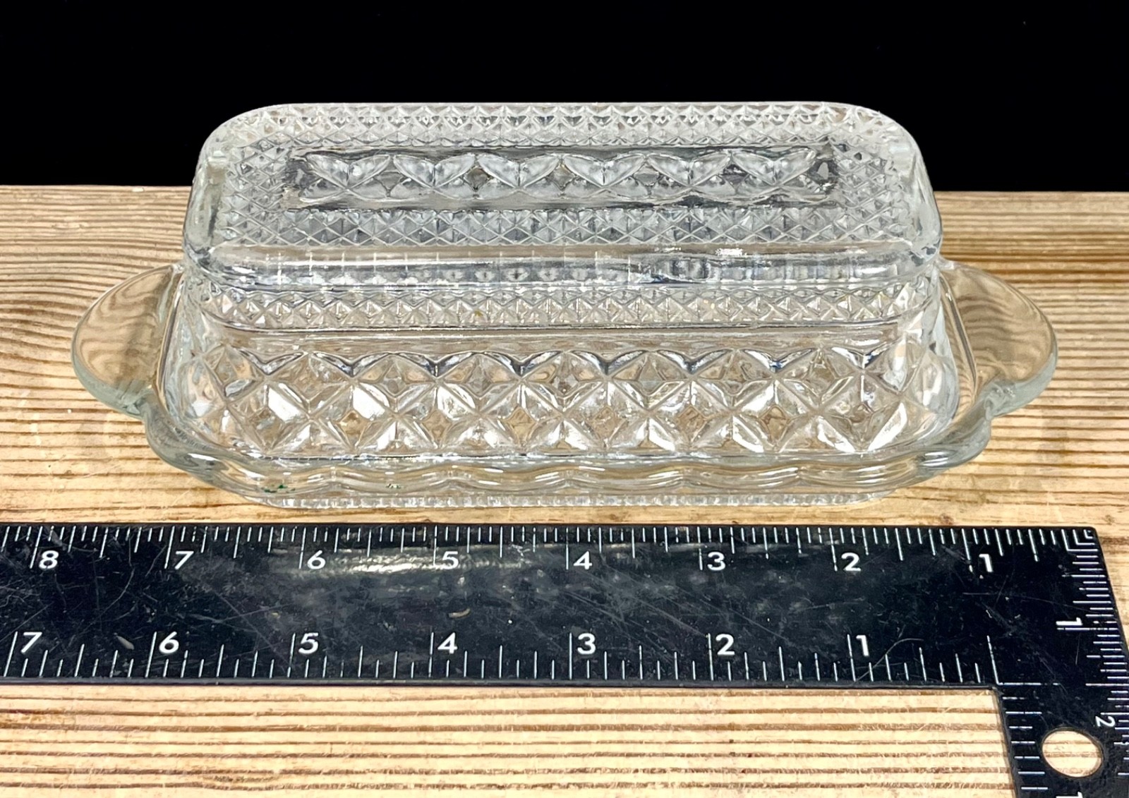Vintage Anchor Hocking Wexford Cut Glass Covered Butter Dish 2 Pc with Lid