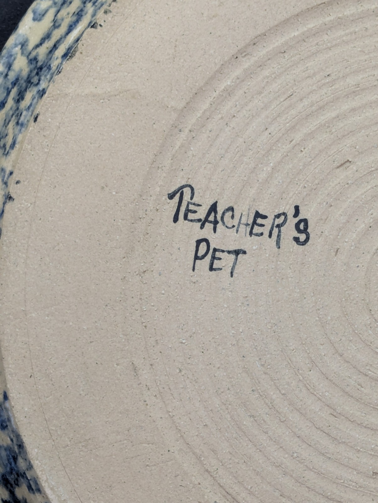 Party House Plate Blue Spongeware Heart Pottery Teacher’s Pet 1990 Carrollton IL
