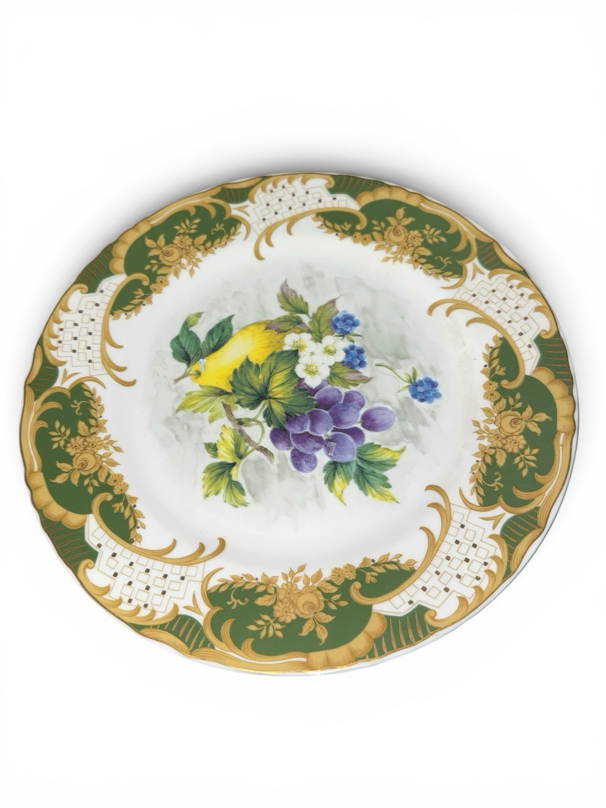 Vintage Limoges France Decorative Fruit Plates Green Gold Border Set of 3
