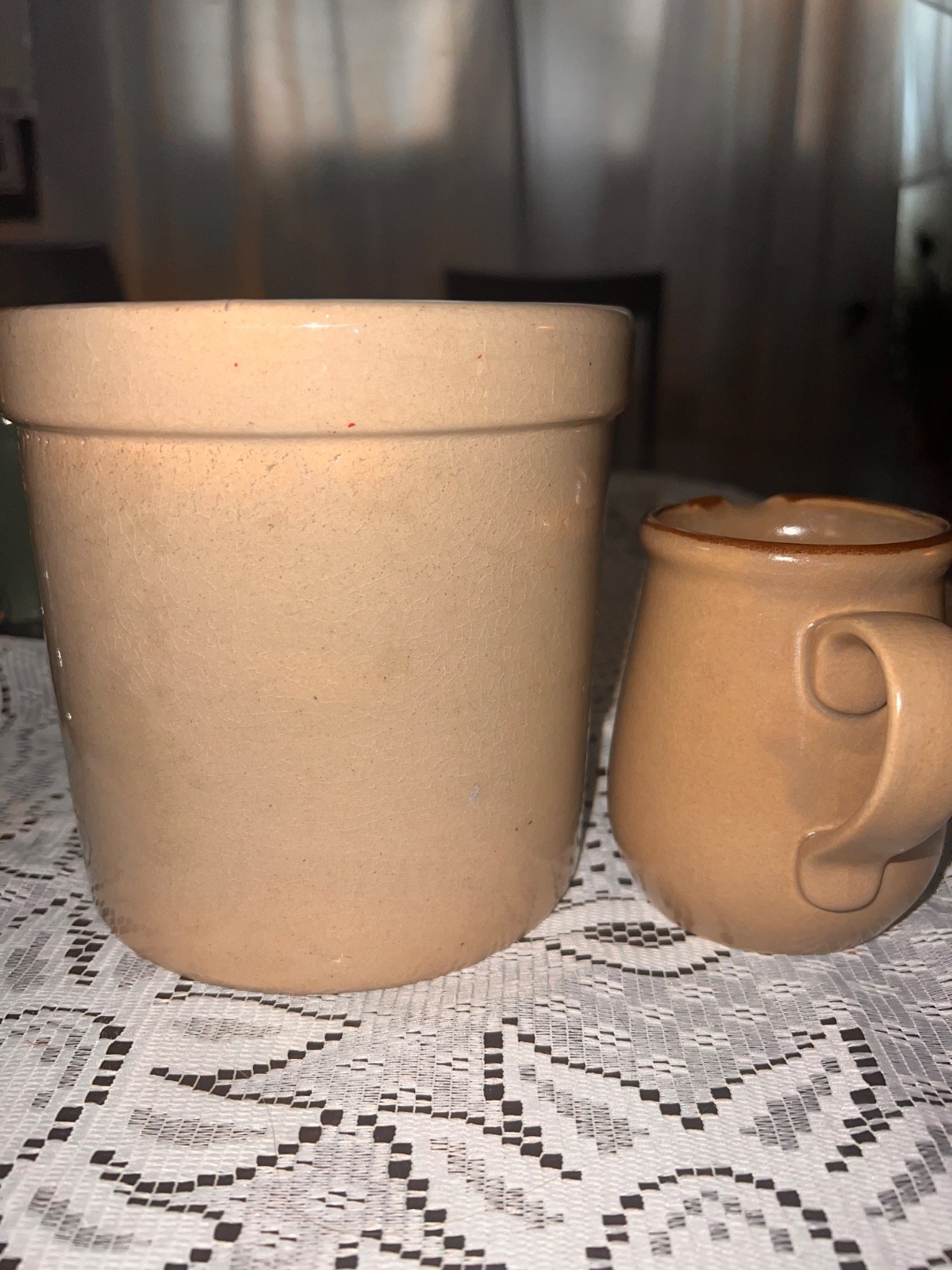 Vintage Hearthside Japan Creamer & Rustic Signed Lemon Pottery Crock Set