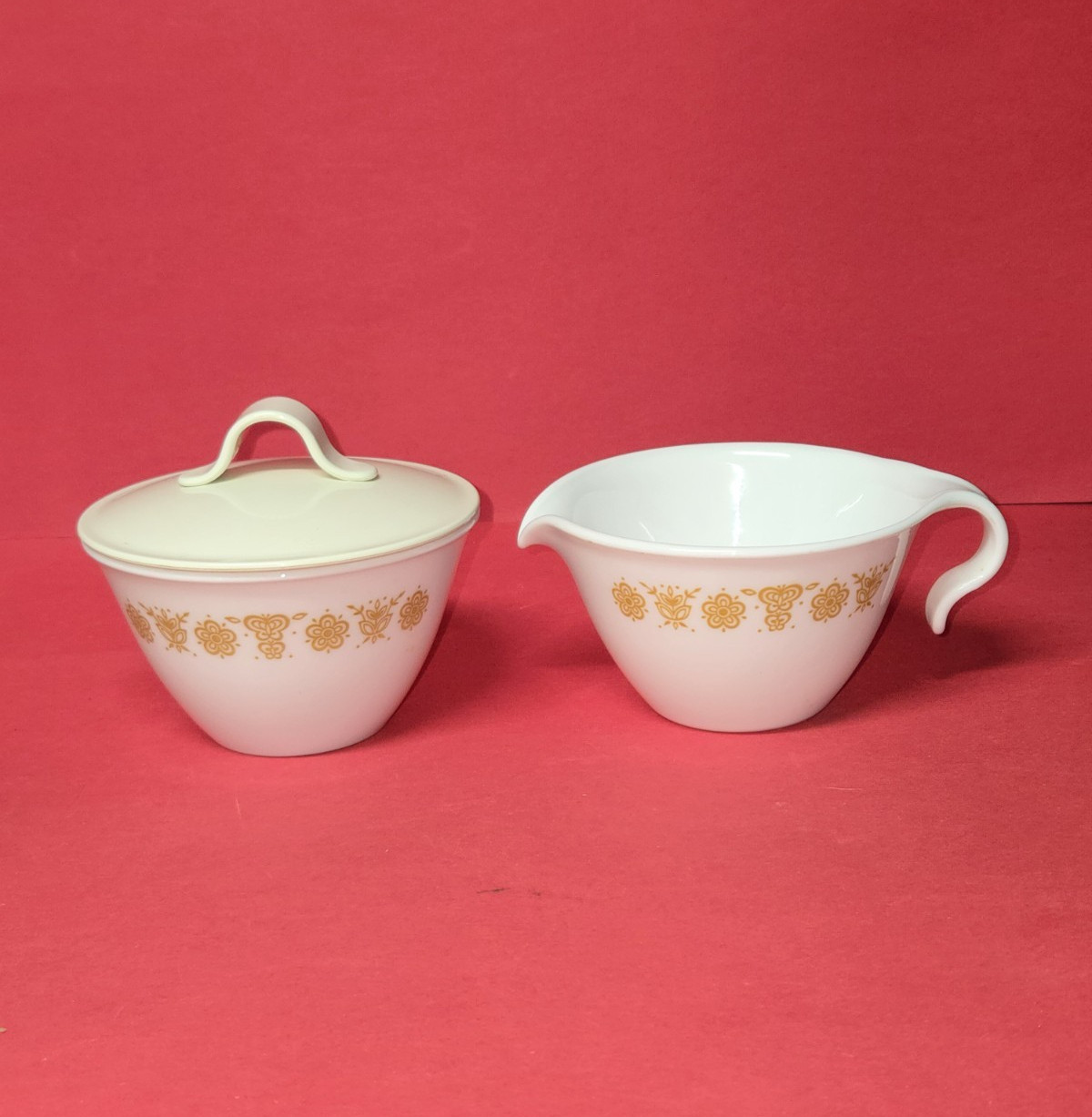 Vintage Corelle Butterfly Gold Creamer and Covered Sugar Bowl Set